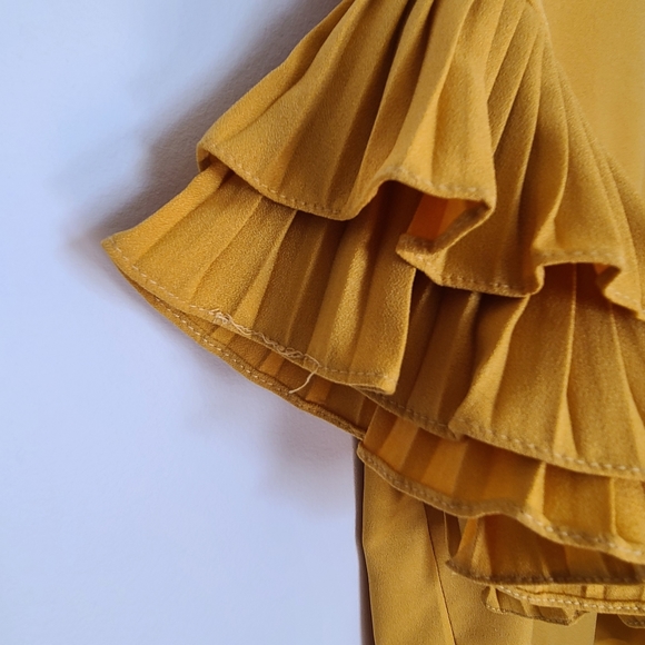 Ontwelfth | Golden Yellow Pleated Ruffle Sleeve Shift Dress - Picture 7 of 7